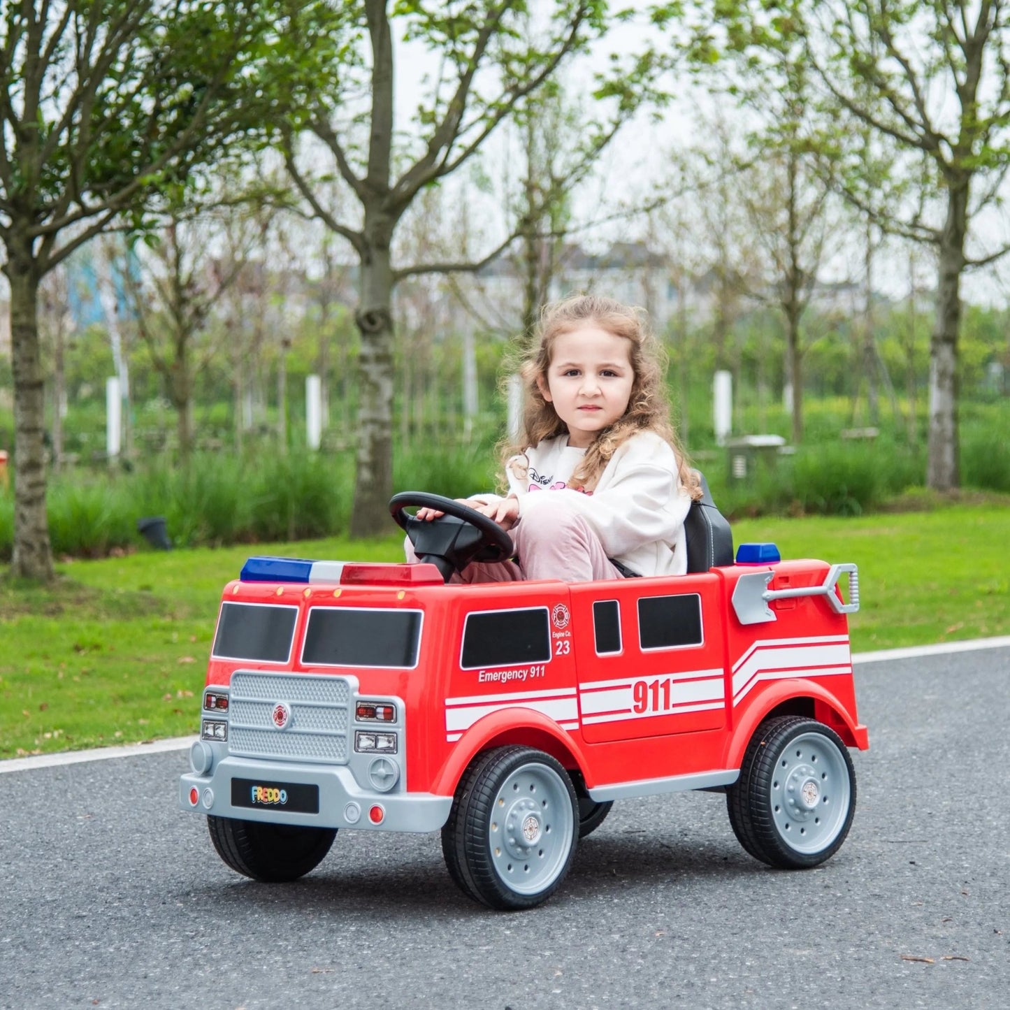 12V Freddo Fire Truck 1 Seater Ride on - Smart Gadgets