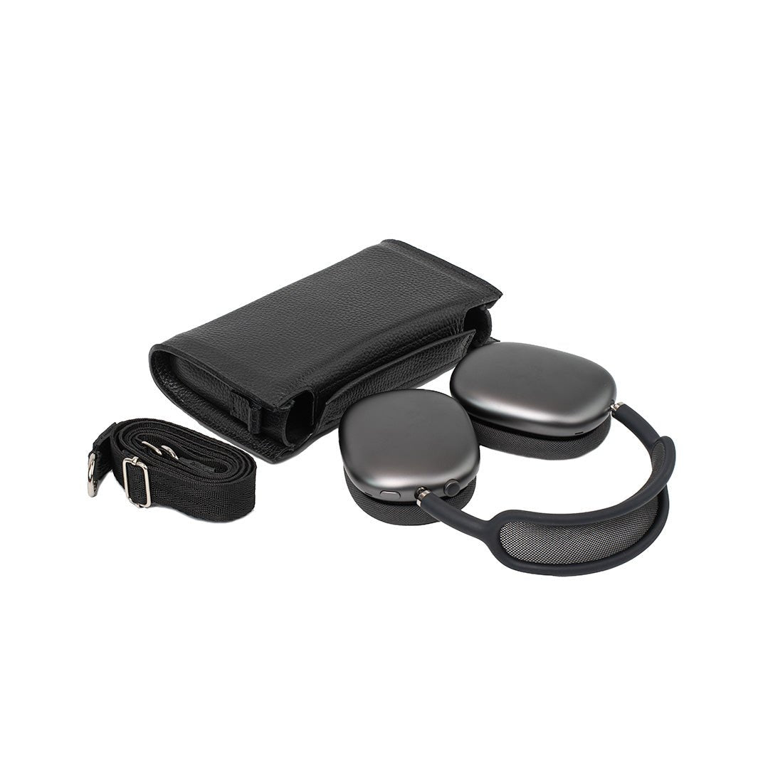 Leather Case with Adjustable Fabric Strap for AirPods Max (Black) - Smart Gadgets