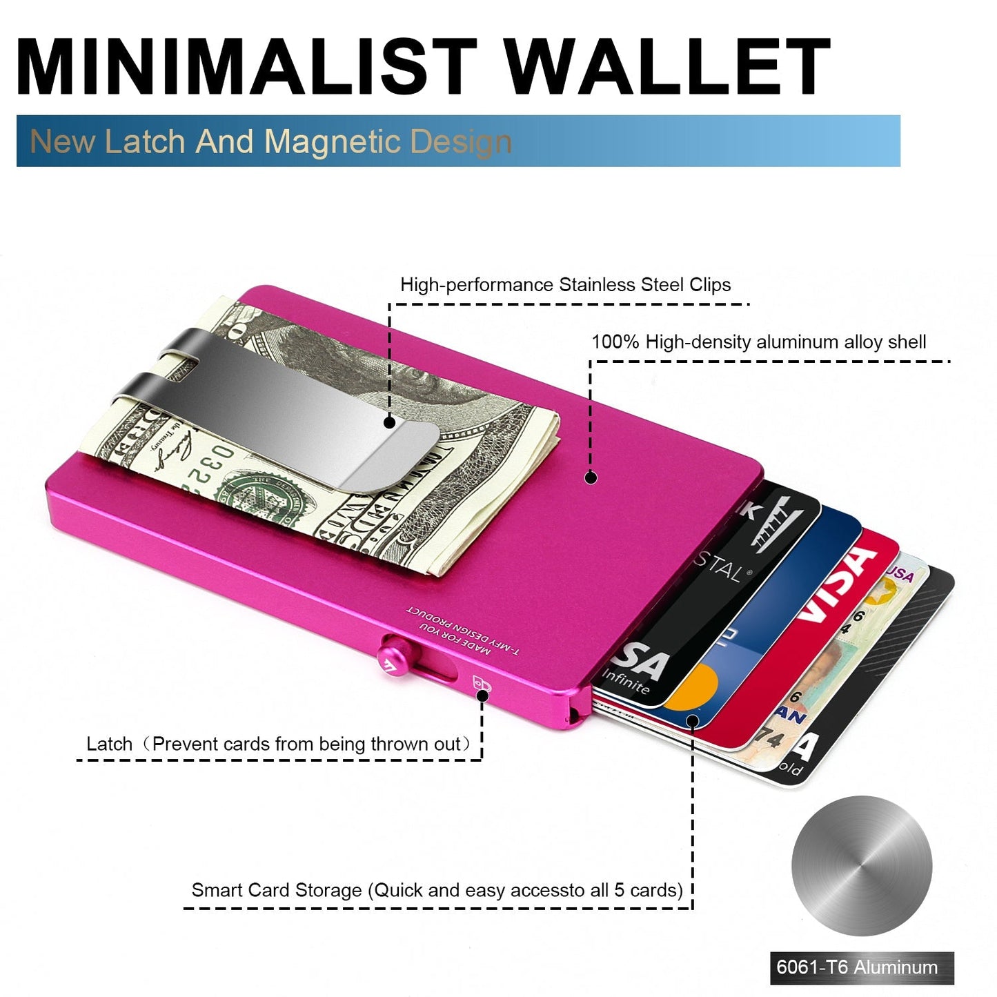 Minimalist Pop up Wallet with Money Clip, All Aluminum Slide Rfid Slim Card Holder - Smart Gadgets