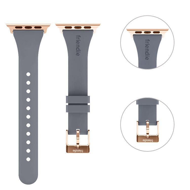 Silicone Band in Stardust Grey with Gold Classic Buckle - The Gippsland - Compatible with Apple Watch Size 38mm to 41mm - Smart Gadgets