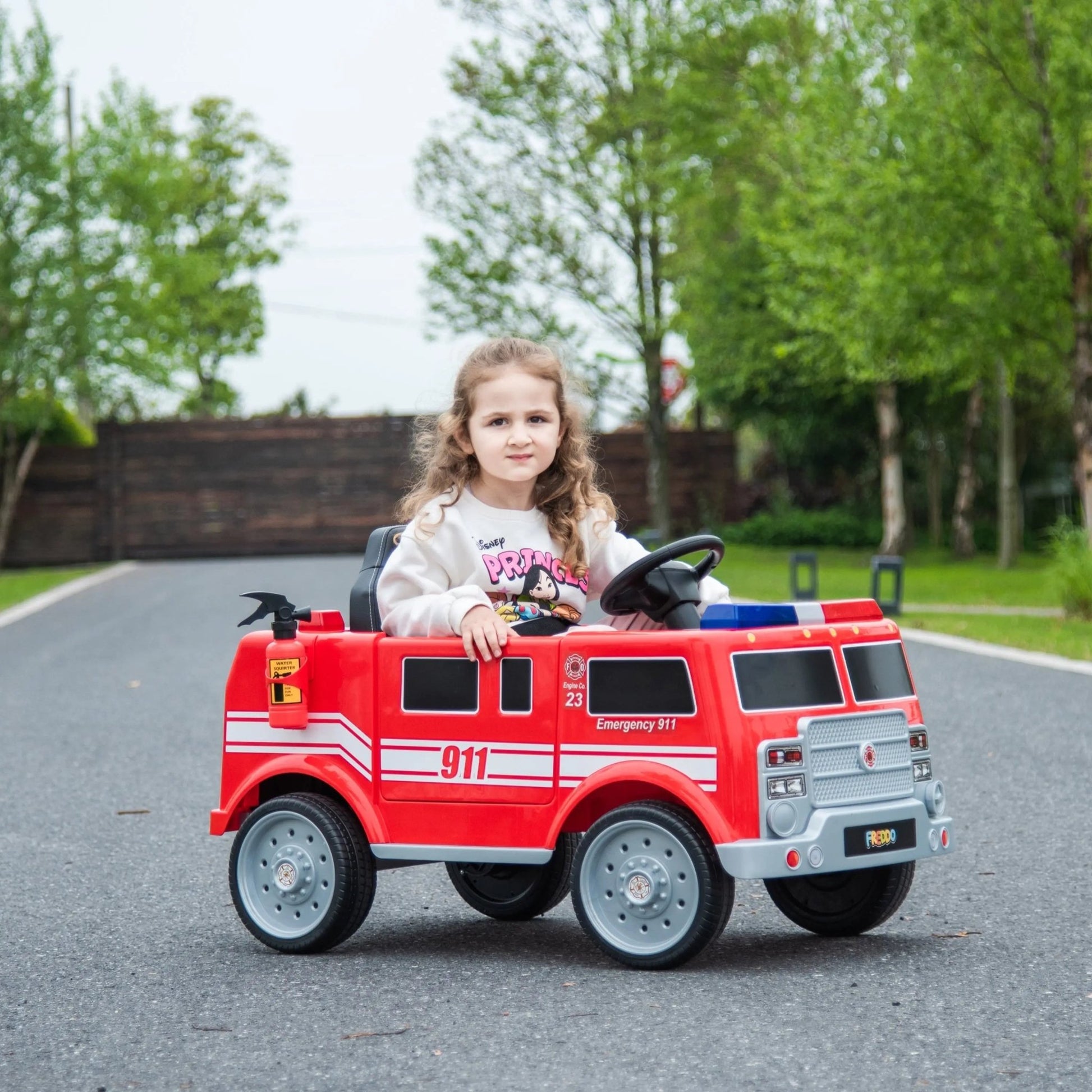 12V Freddo Fire Truck 1 Seater Ride on - Smart Gadgets