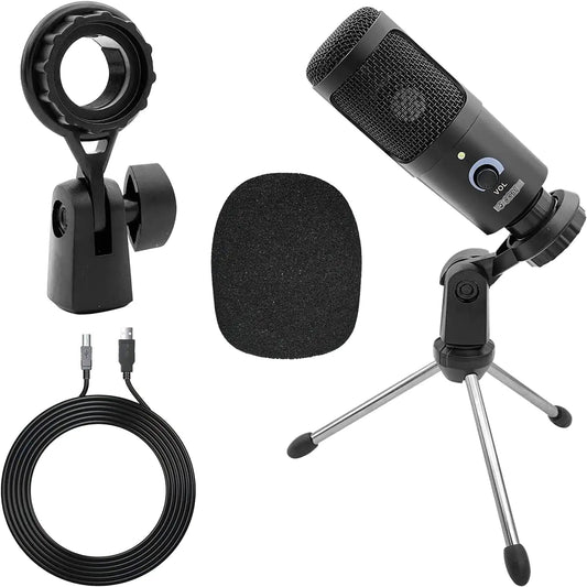 5Core Recording Microphone Podcast Bundle w Condenser Mic Desk Stand Foam Cover Shock Mount - Smart Gadgets