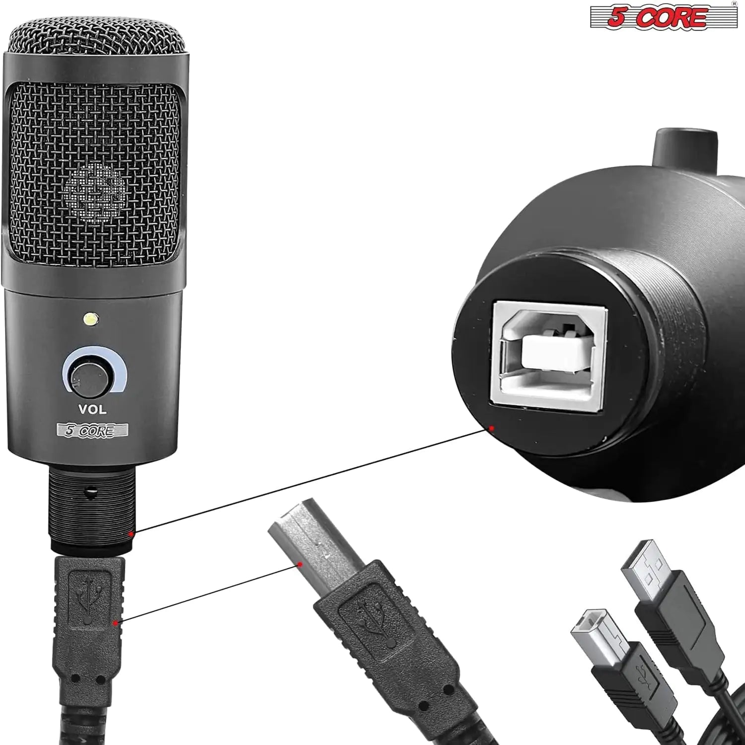 5Core Recording Microphone Podcast Bundle w Condenser Mic Desk Stand Foam Cover Shock Mount - Smart Gadgets