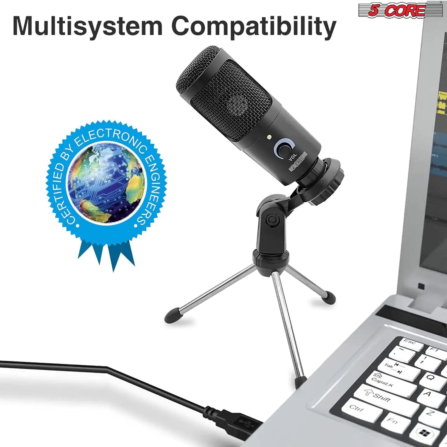 5Core Recording Microphone Podcast Bundle w Condenser Mic Desk Stand Foam Cover Shock Mount - Smart Gadgets