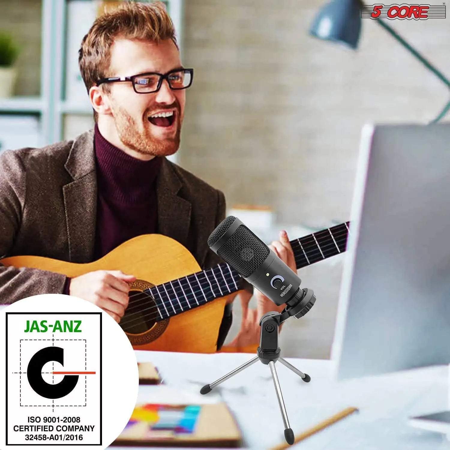 5Core Recording Microphone Podcast Bundle w Condenser Mic Desk Stand Foam Cover Shock Mount - Smart Gadgets