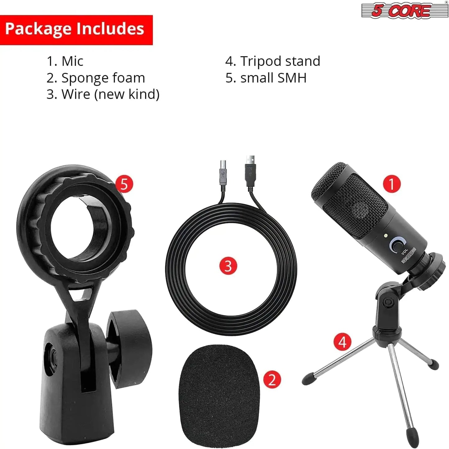 5Core Recording Microphone Podcast Bundle w Condenser Mic Desk Stand Foam Cover Shock Mount - Smart Gadgets