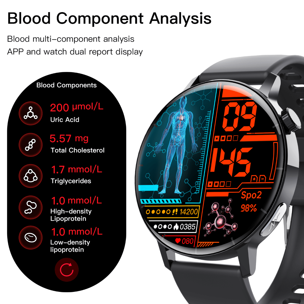 ECG monitor Smart Watch Non Invasive Blood Glucose Smart Watch with Blood Component Analysis - Smart Gadgets