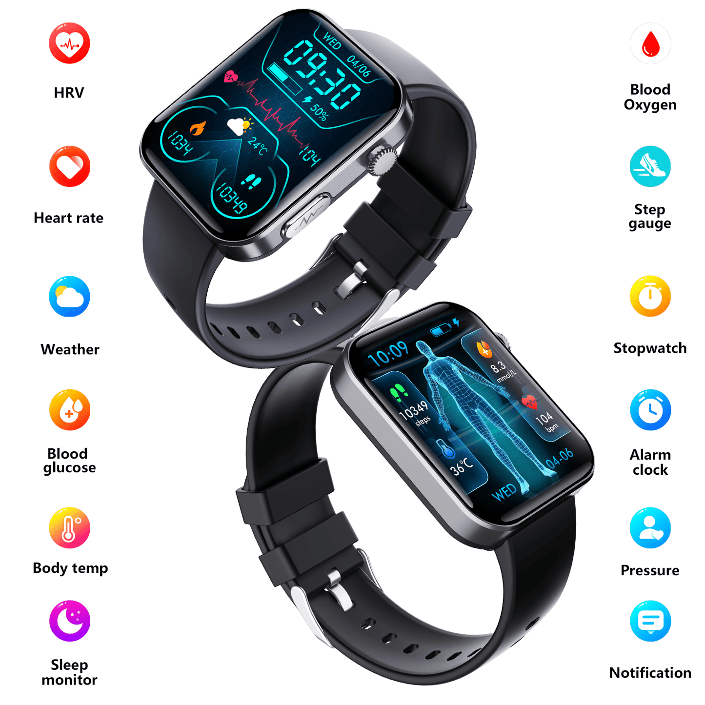 ECG smart watch with blood pressure monitor body temperature blood glucose heart rate blood oxygen - Smart Gadgets