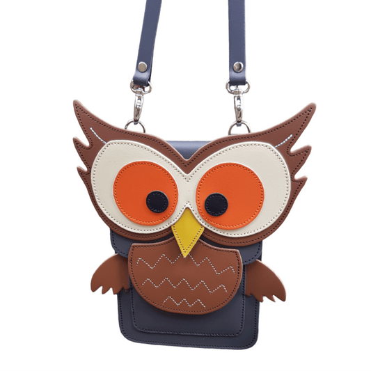 Handmade Leather Mobile Phone Pouch Plus - Hoot Owl - Graphite - Smart Gadgets
