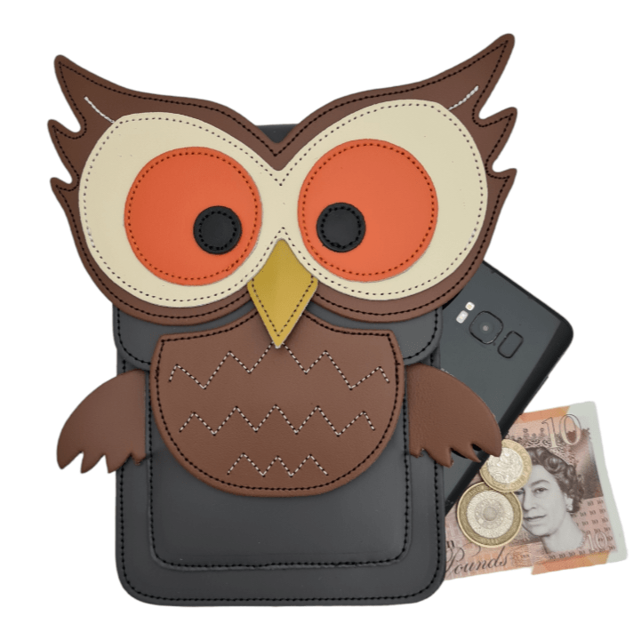Handmade Leather Mobile Phone Pouch Plus - Hoot Owl - Graphite - Smart Gadgets