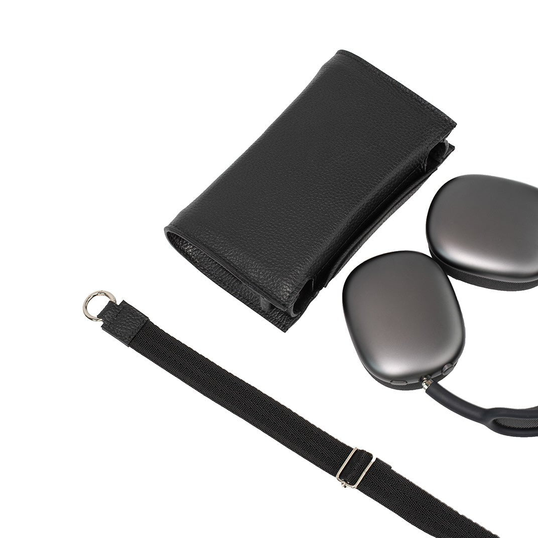 Leather Case with Adjustable Fabric Strap for AirPods Max (Black) - Smart Gadgets