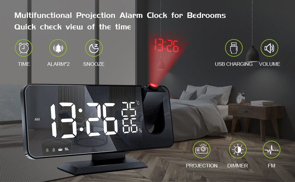 LED Projection Digital Alarm Clock Phone Charger - Smart Gadgets