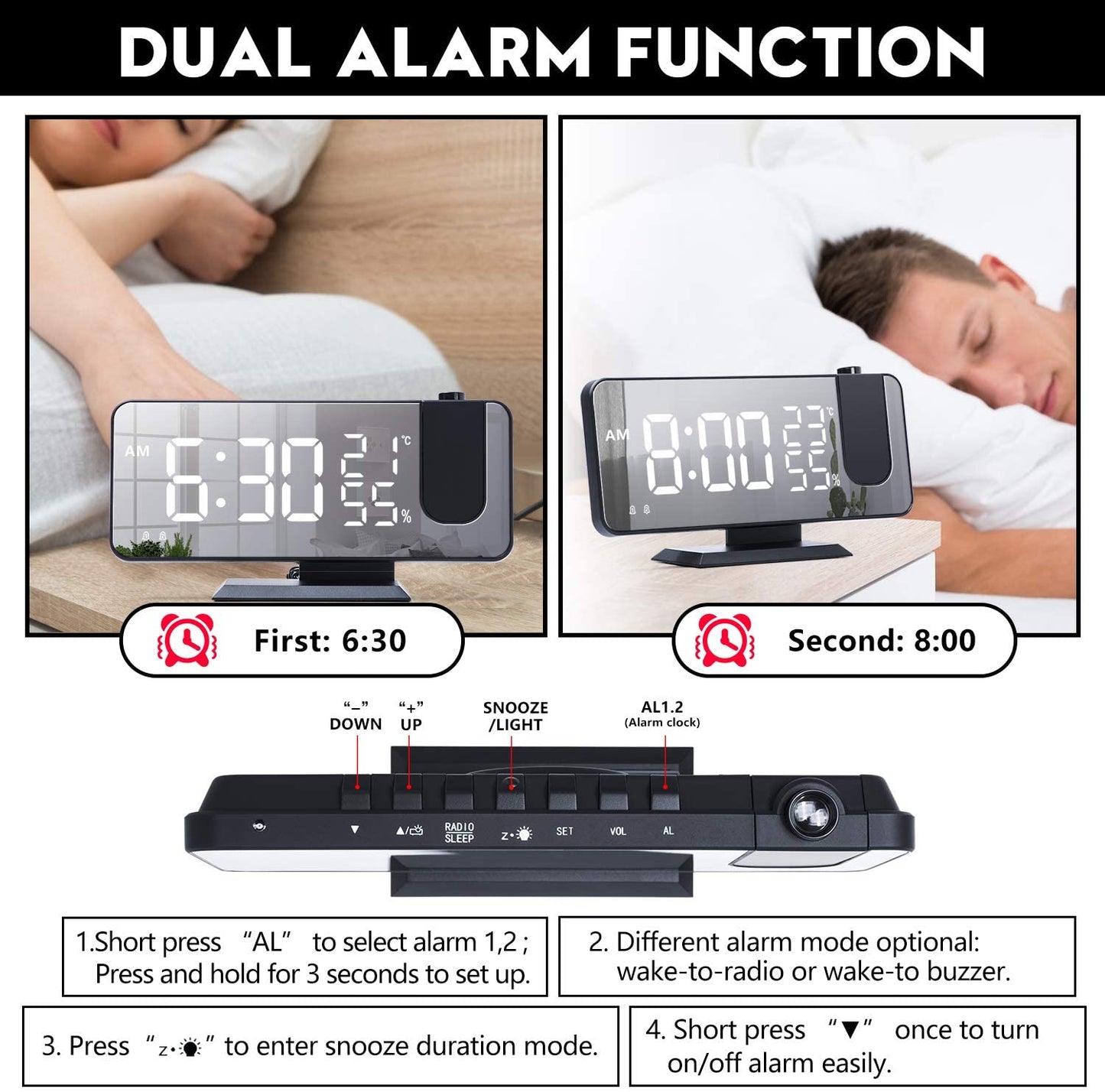 LED Projection Digital Alarm Clock Phone Charger - Smart Gadgets