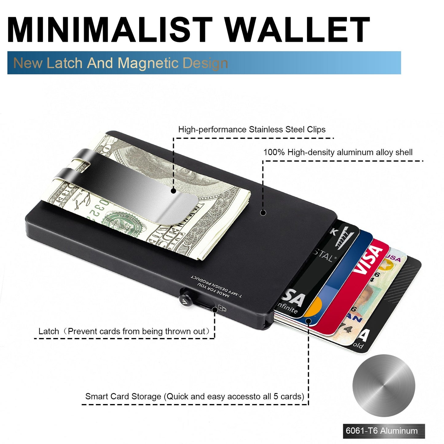 Minimalist Pop up Wallet with Money Clip, All Aluminum Slide Rfid Slim Card Holder - Smart Gadgets