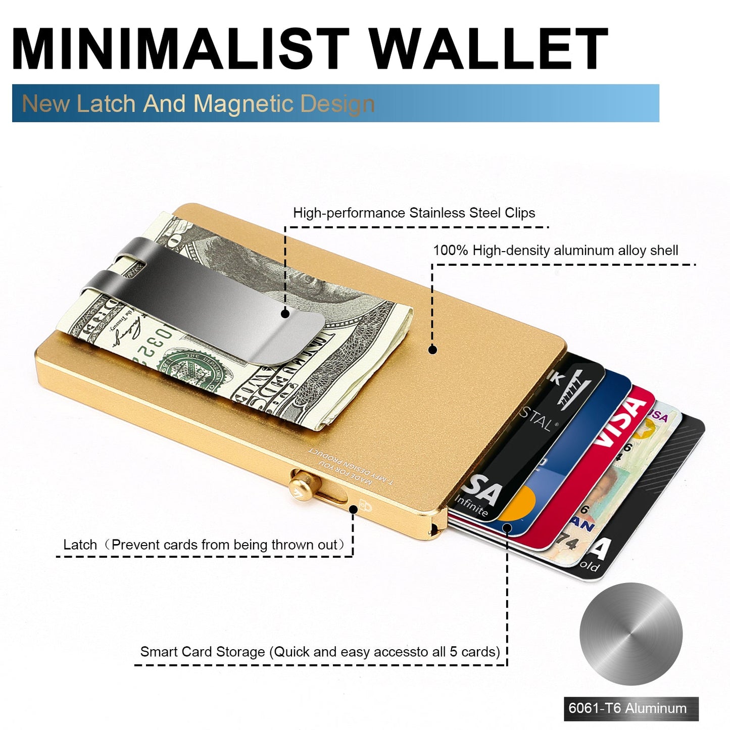 Minimalist Pop up Wallet with Money Clip, All Aluminum Slide Rfid Slim Card Holder - Smart Gadgets