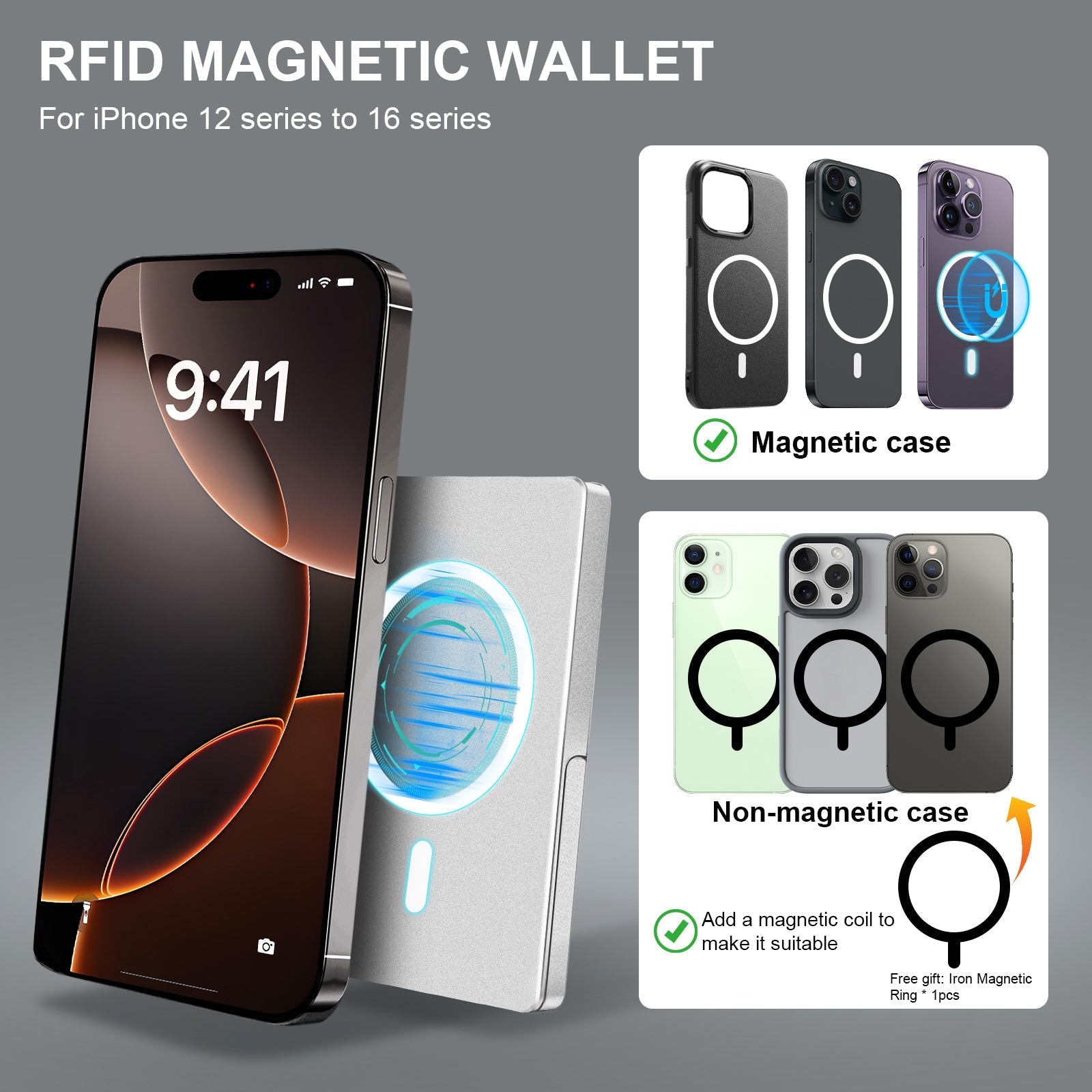 RFID Blocking Wallet Minimalist Slim Card Holder for Magsafe with Adjustable Stand, Metal Pop Up Magnetic Wallet for Men TOYFID - Smart Gadgets