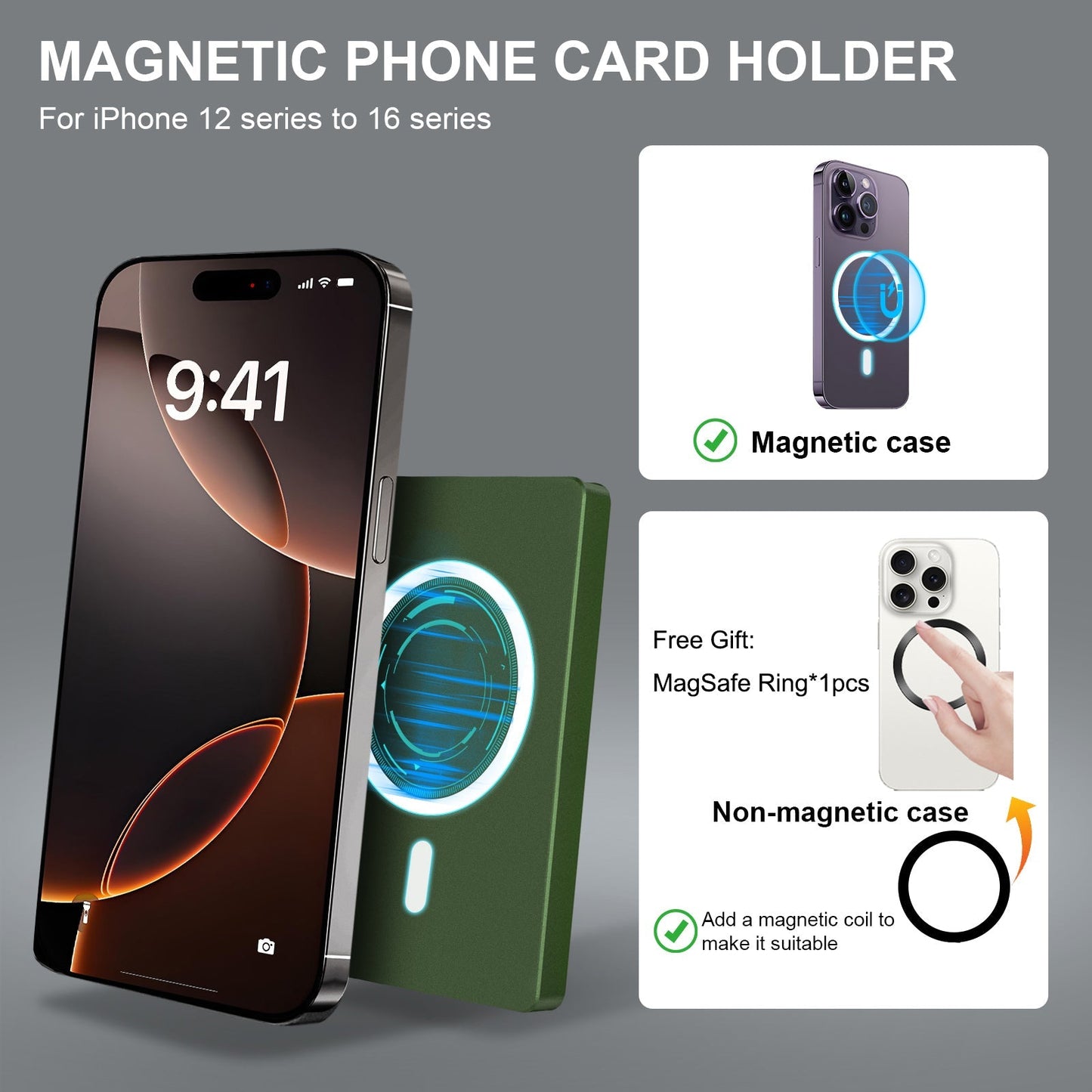 RFID Blocking Wallet Minimalist Slim Card Holder for Magsafe with Adjustable Stand, Metal Pop Up Magnetic Wallet for Men TOYFID - Smart Gadgets