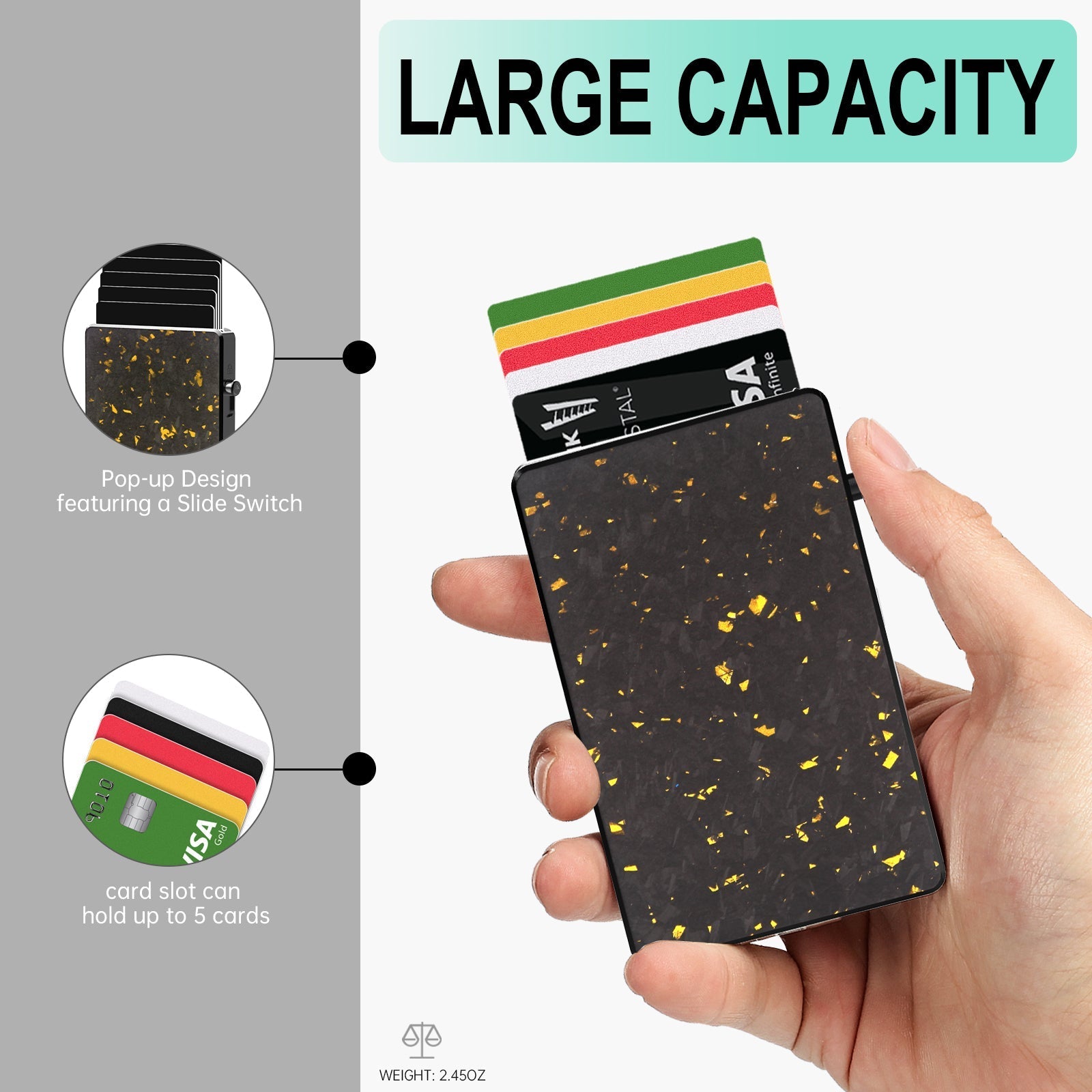 TOYFID Best Pop Up RFID Mens Wallet forged Carbon Fiber Minimalist Amazon to Protect Credit Cards - Smart Gadgets