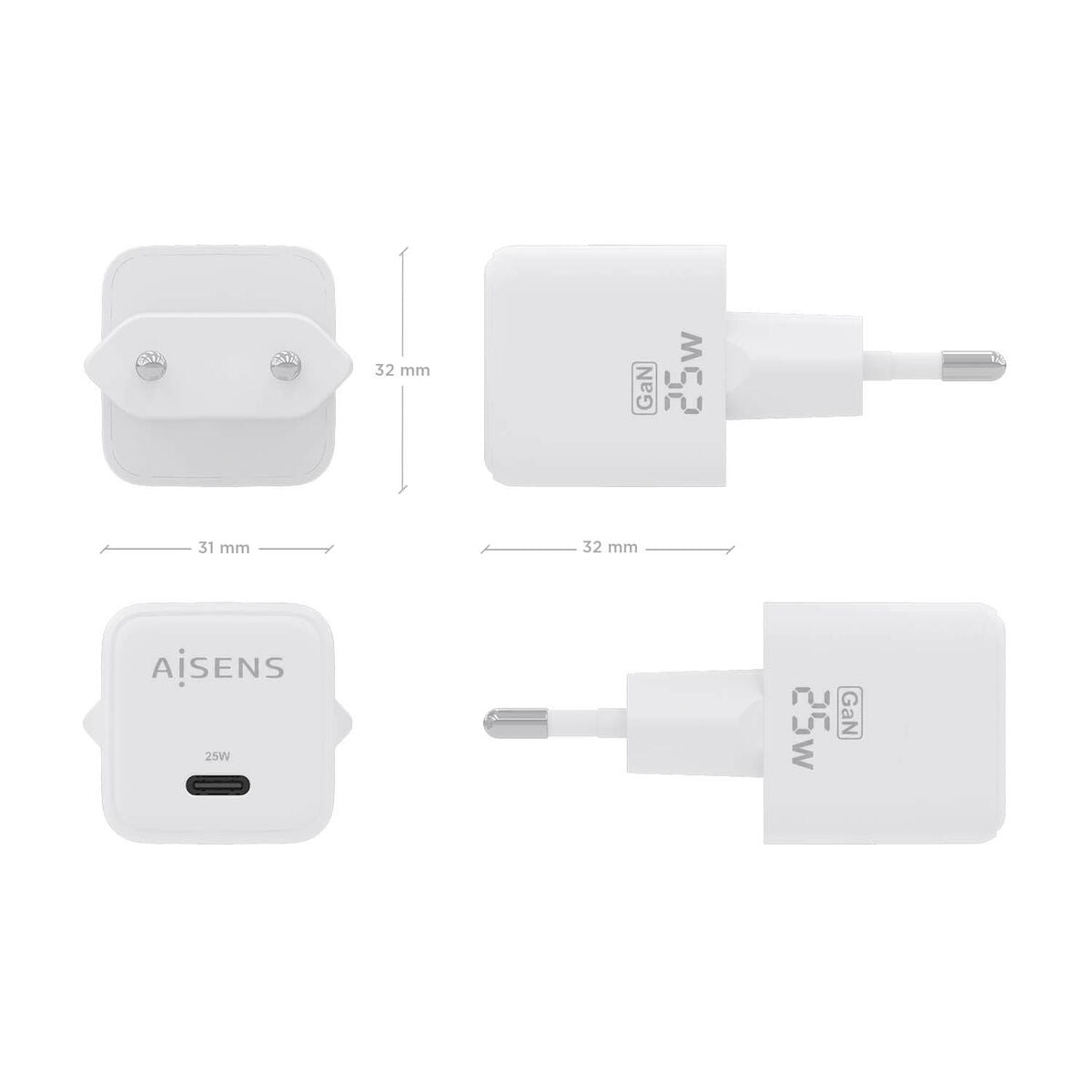 Wall Charger Aisens ASCH - 25W1P012 - W White 25 W (1 Unit) - Smart Gadgets