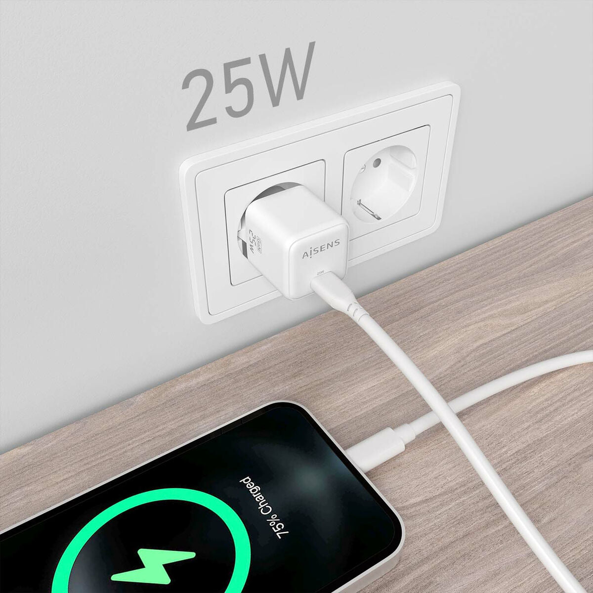 Wall Charger Aisens ASCH - 25W1P012 - W White 25 W (1 Unit) - Smart Gadgets